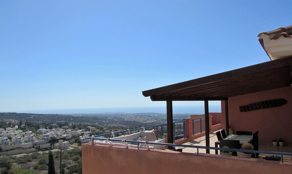 Terrace with view across Paphos and the Mediterranean Sea 