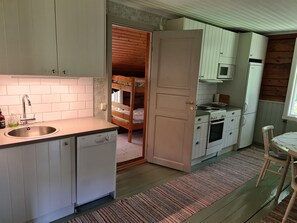 Kitchen, door to smaller bedroom