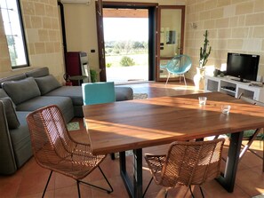 Open living room with terrace entrance