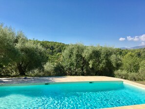 11m x 5m swimming pool amid olive trees and hills