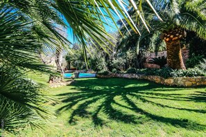 View of the pool from the garden