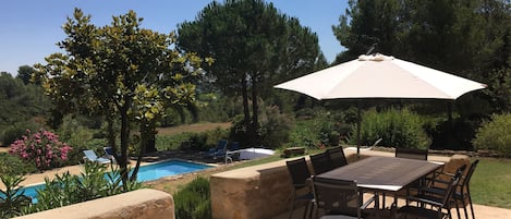 La terrasse à l'ombre du parasol