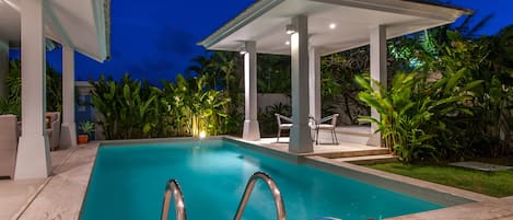 Private Pool and Garden at night
