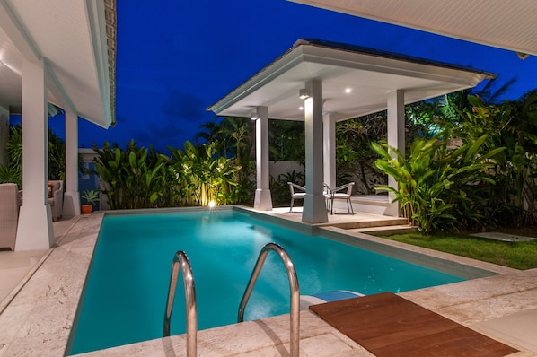 Private Pool and Garden at night