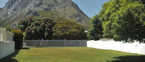 Large backyard overlooking the mountain.