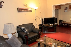 This angle shows the TV and home theatre system