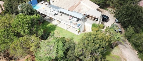 Aerial view of the garden and the house