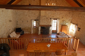 View across from the dining room to the lounge in La Vieille Grange