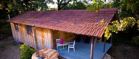 The Cabin with hot-tub and covered deck - great for all weathers.