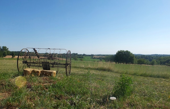 View across the farmland and valley towards foothills of Pyrenees
