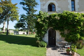 Front door and view of the middle lawn.