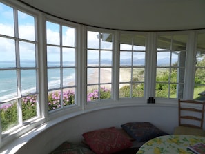 Harlech Beach from the round window in 
Murmur-y-Don