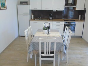 Kitchen and dining area inside