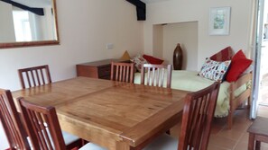 Dining room with original beams