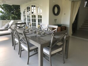 Dining table on terrace. 