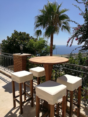 Bar Table & Bar Stools on the Terrace with Sea Views.