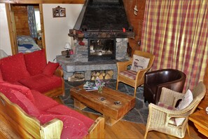 The seating area and log fire