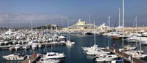 Antibes marina is a 5 min walk away, (not the view from our flat unfortunately!)