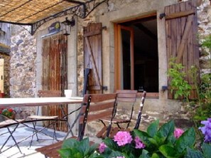 Private patio with canopy