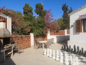 BBQ area with giant chess board