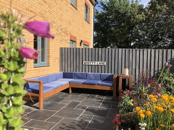 Sunny garden seating area