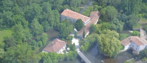 Birds eye helicopter view of our main bridge & islands and the 5 main buildings