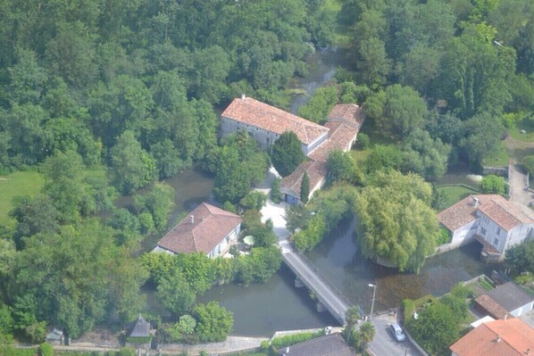 Birds eye helicopter view of our main bridge & islands and the 5 main buildings