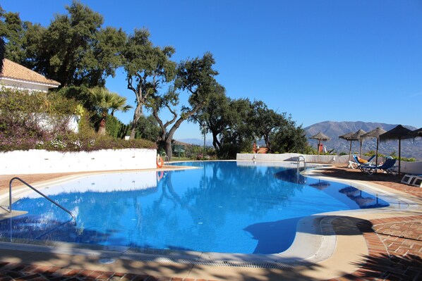 Mountain and sea views from the pool terrace