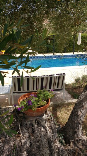 Relaxing by the pool