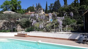 Looking up to the house from the pool terrace