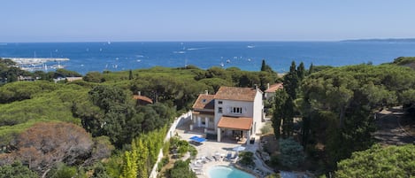 Aerial view with Gulf of St Tropez behind.