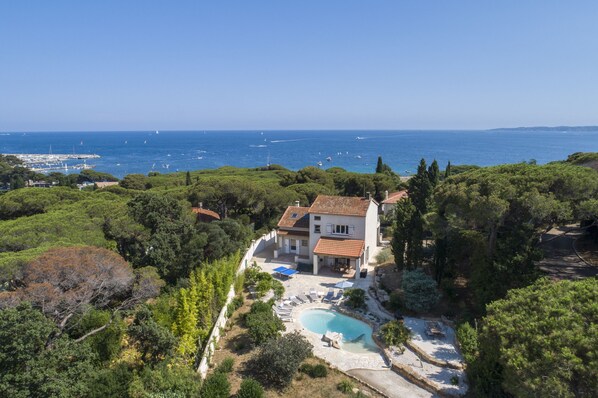 Aerial view with Gulf of St Tropez behind.
