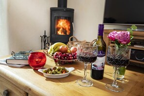 Living room with log burner