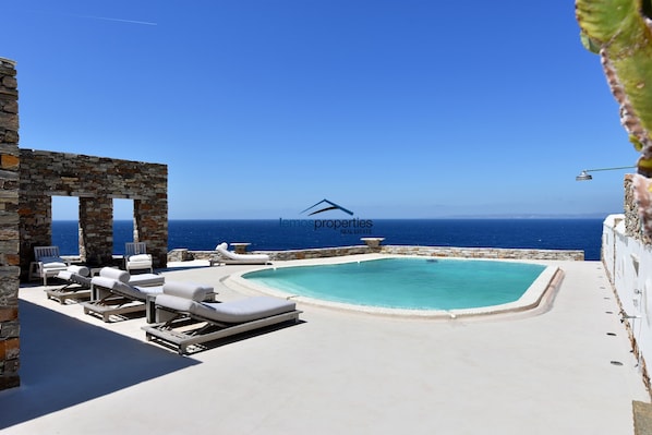 The sea water swimming pool, terrace and a
mazing sea view