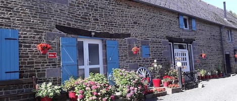 The frontage of Foxes Farm Gite, showing gites 1 and 2.