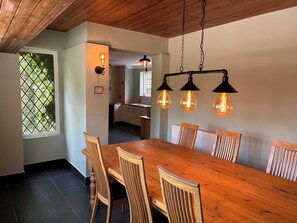 Farmhouse dining room, comfortably seats 8