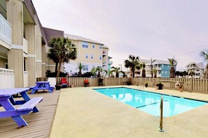 The pool is a great place to cool off after a day at the beach