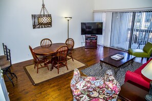 Large brightly decorated living area