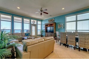 Inside dining with a Gulf view