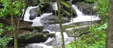 Upper waterfall and Laughing Waters Creekside Cottage
