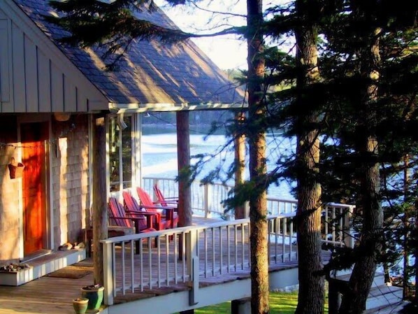 Curved decking with view of water