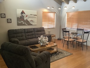 Living Room & Dining area with hardwood floors