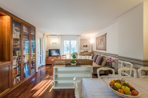 Large open space with dining and living room.