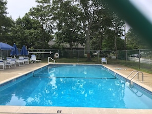 Seaview Ave is to the right of the pool. The beach is 1/2 down Seaview Ave!
