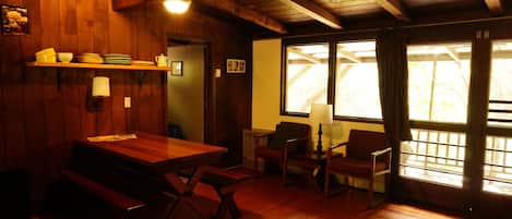 Our cabins have a clean, , rustic appeal of solid redwood and hardwood floors.
