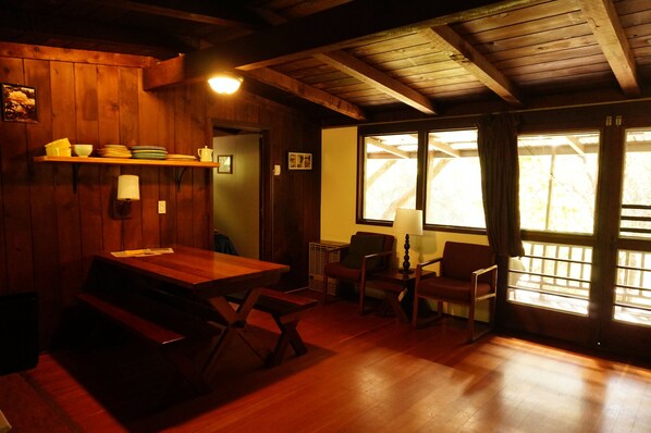 Our cabins have a clean, , rustic appeal of solid redwood and hardwood floors.