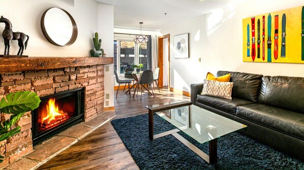 Come home to a warming fire after a day on the slopes!