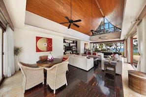 Indoor living area with smart TV and BOSE sound system