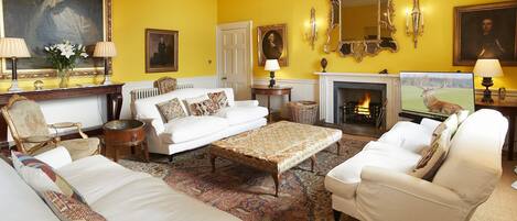 The East Wing, Wolterton Park, Norfolk:  The stunning drawing room with open fire