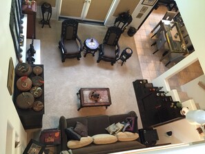 View from the second floor; open floor plan.
